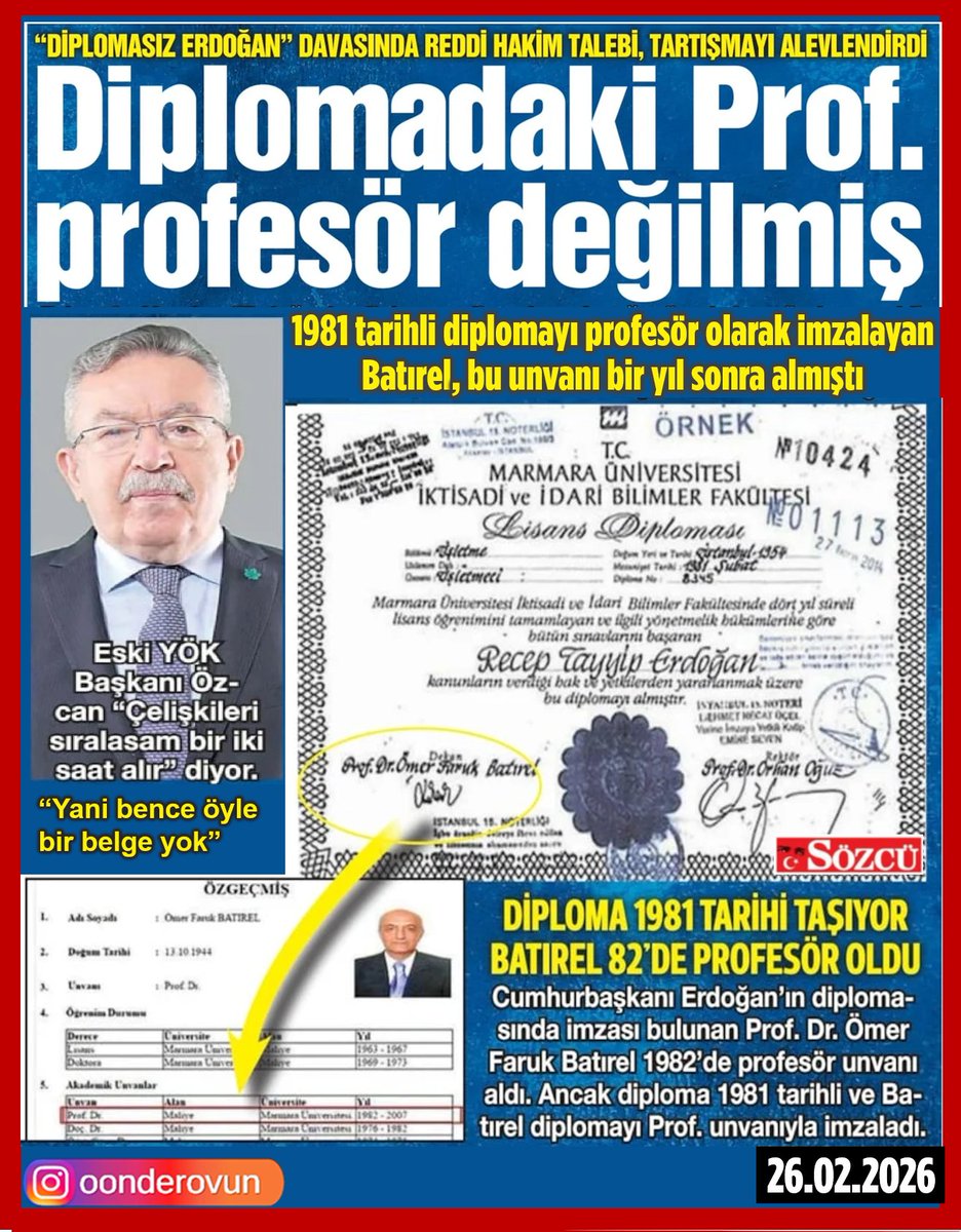 Diplomadaki Prof.profesör değilmiş
1981 tarihli diplomayı profesör olarak imzalayan Batırel, bu unvanı bir yıl sonra almış. (sözcü gazetesi)
👇
instagram.com/p/DVNvNrIDS5b/