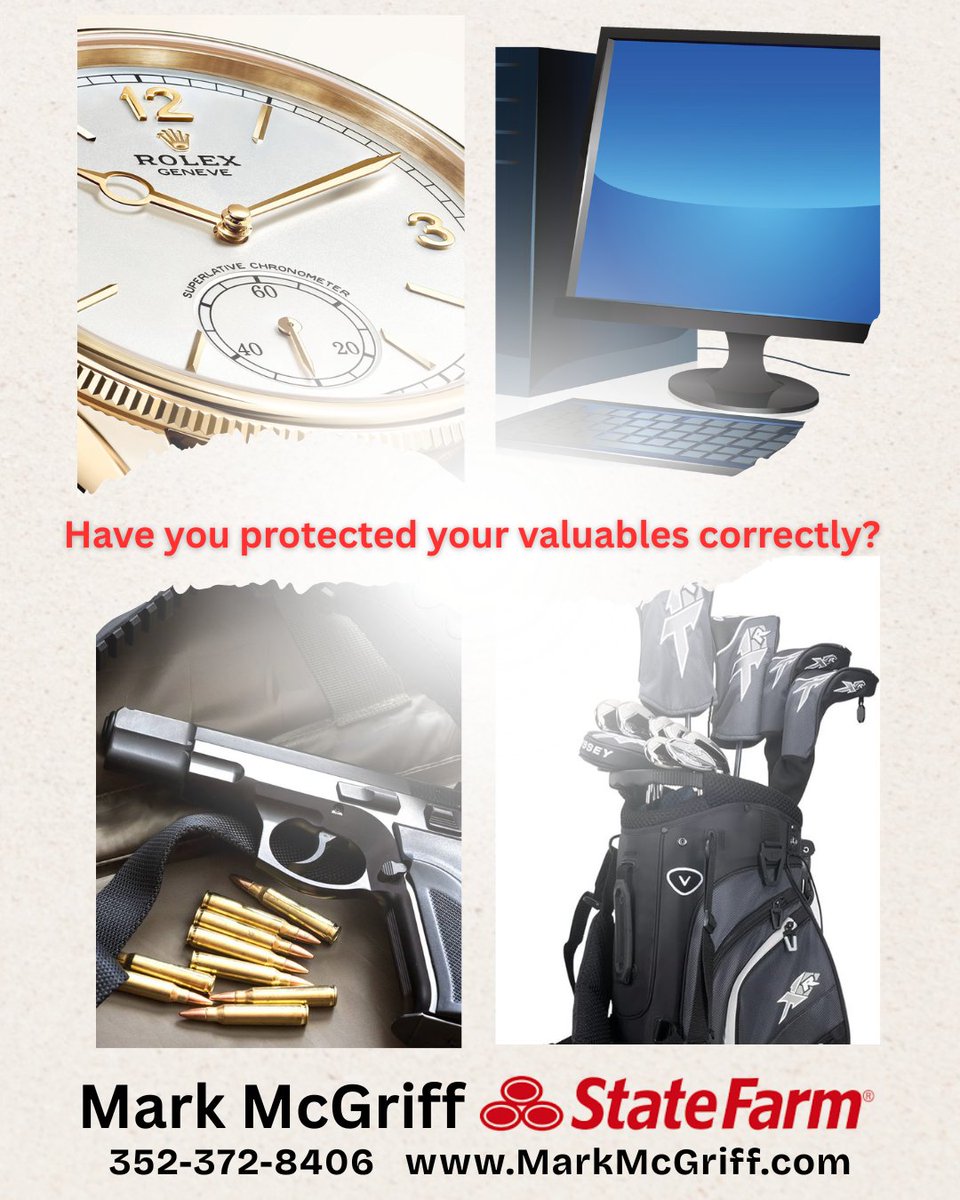 StateFarmerMark's tweet image. Do you have jewelry, firearms, computer equipment, fine art, sports equipment, etc?  These items may not be covered under your homeowners insurance.  Let's talk it through!  #PersonalProperty #FirearmsCoverage #JewelryInsurance #SportsEquipment #ComputerEquipment