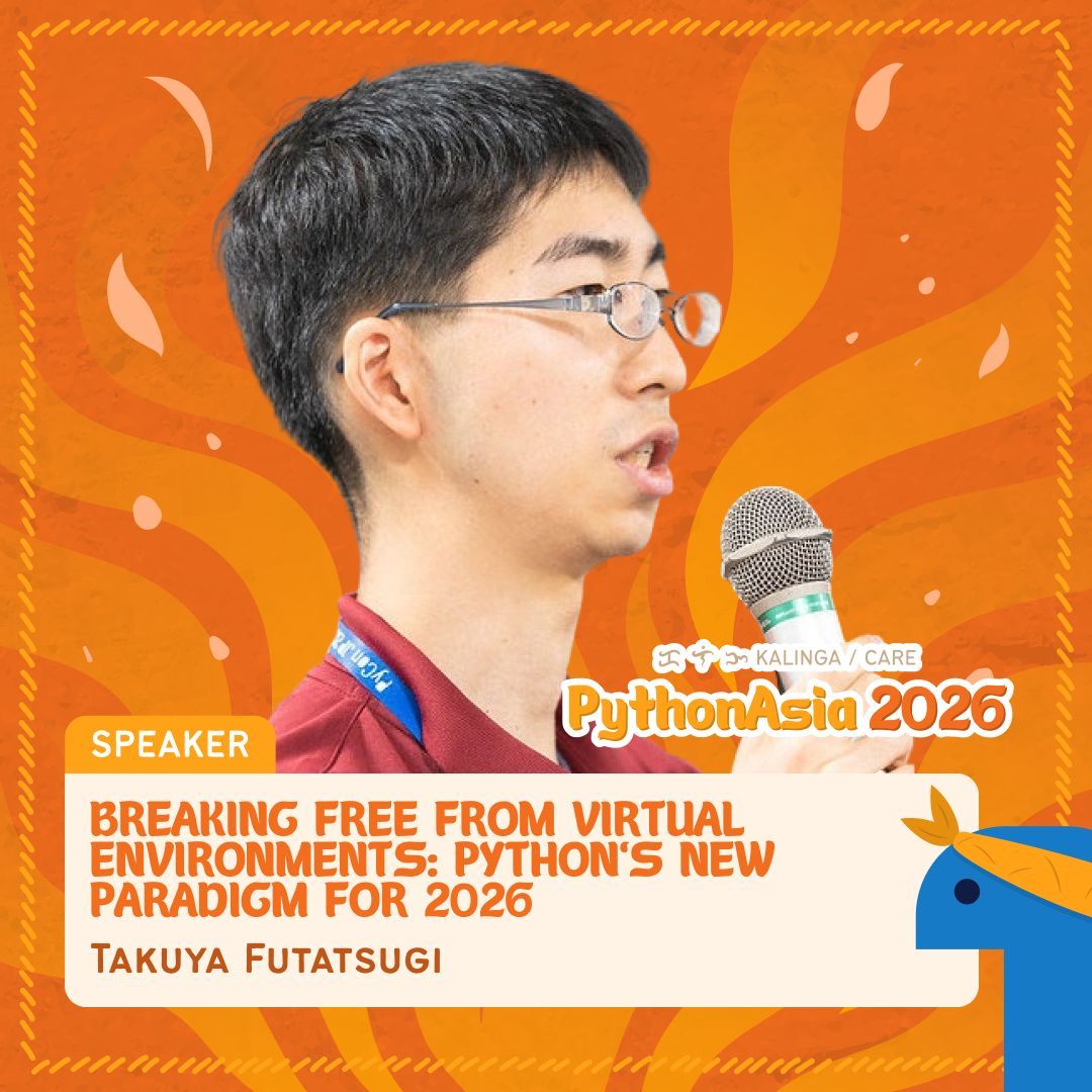 pyconph's tweet photo. Bridging the Global Python Community through NLP and Code. ๐๐
Weโre excited to announce that Takuya Futatsugi will be a speaker at PythonAsia 2026!๐
๐ Learn more about the event: https://t.co/46Zg1Smlup
#PythonPH #Pythonista #PHTechCommunity #PythonAsia2026 https://t.co/eDJlt7iGY5
