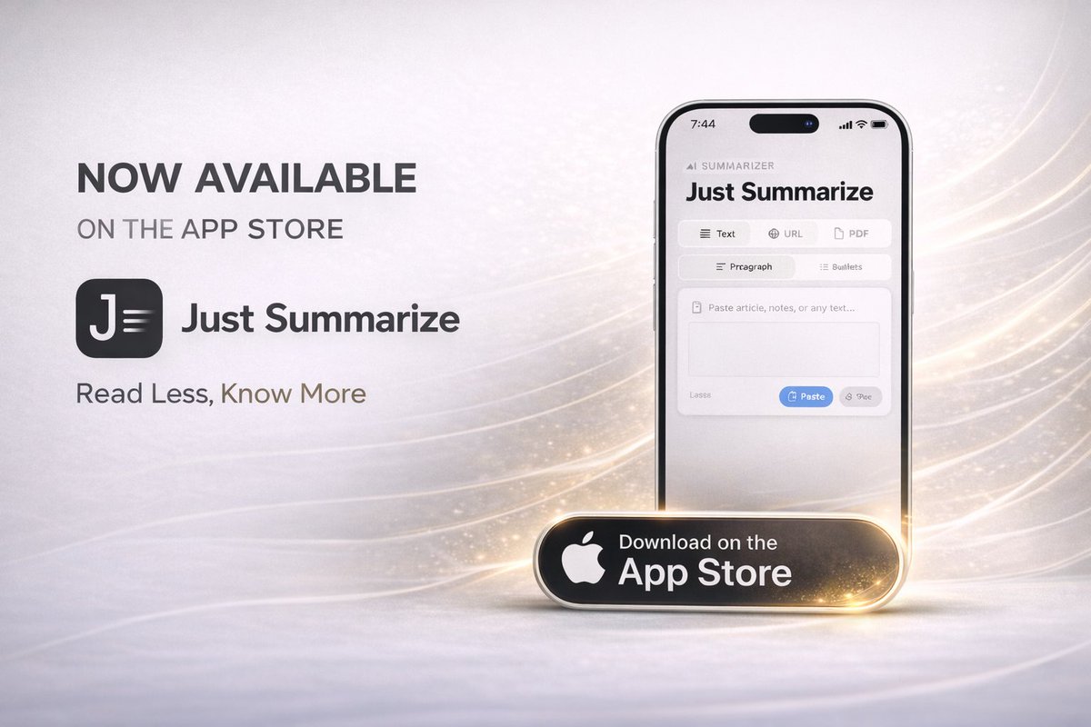 Justsummarize's tweet photo. Now available on AppStore
https://t.co/pkJ8VvM9ar
#ios #vibecode https://t.co/qeAjoZ4dbG