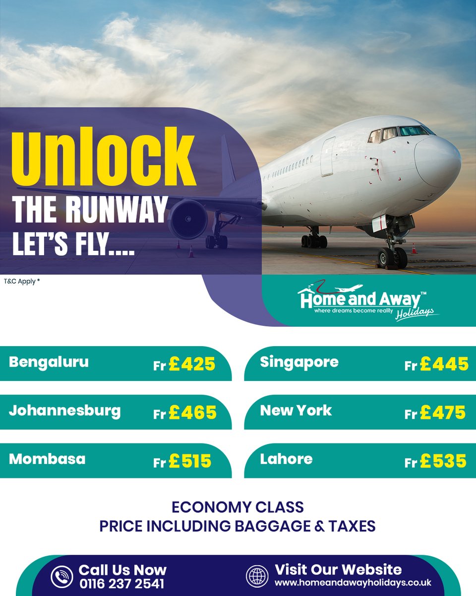 Homeandawaytour's tweet photo. ✈️ Unlock the runway — Flights from £425PP!
Travel smarter with fares that include taxes, baggage &amp; full ATOL protection 🌎
📞 0116 237 2541
🛫 Book today &amp; take off with confidence!
https://t.co/6FjGbuvMDh
#FlightDeals #CheapFlights #FlyForLess #TravelDeals #ATOLProtected https://t.co/03HEE7Yhoc