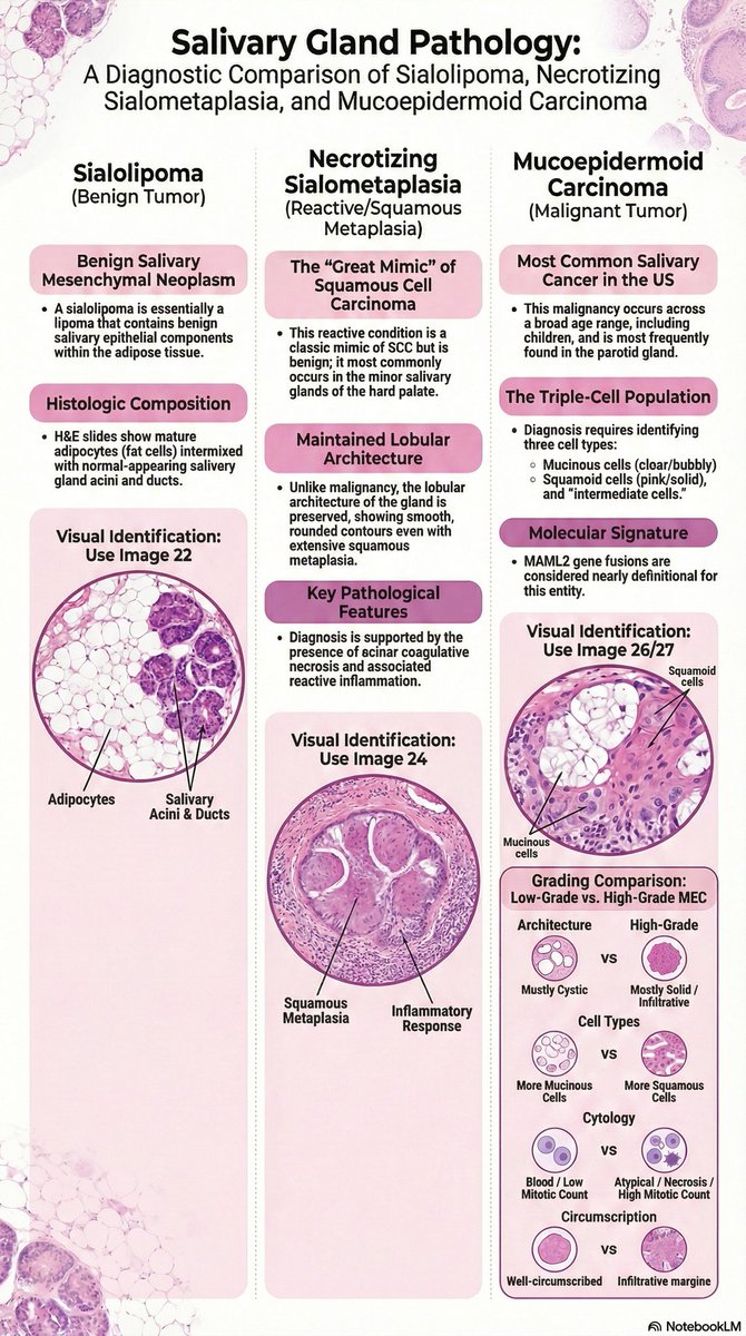 EmanMagdy91D's tweet photo. Diagnostic Comparison of Sialolipoma, Necrotizing Sialometaplasia, and Mucoepidermoid Carcinoma

Salivary gland pathology

#pathology https://t.co/H1Bhoz3SZl