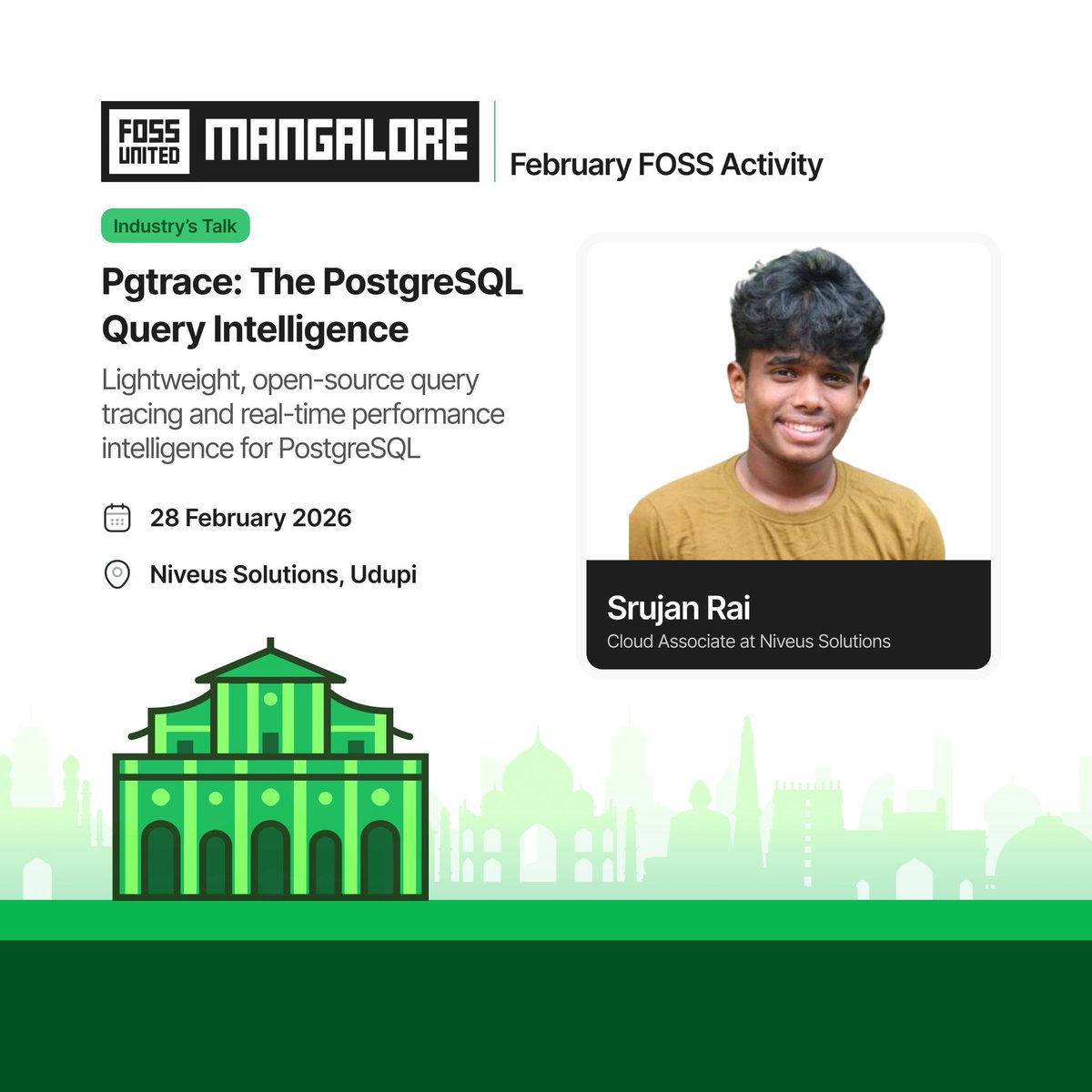 FOSSMangalore's tweet photo. This session looks at how lightweight, in-database tracing can give real visibility into PostgreSQL query behavior without adding heavy monitoring overhead.

Looking forward to the session by Srujan Rai, hosted by FOSS United Mangalore as part of the February FOSS Activity. https://t.co/QTiE8t7SDo