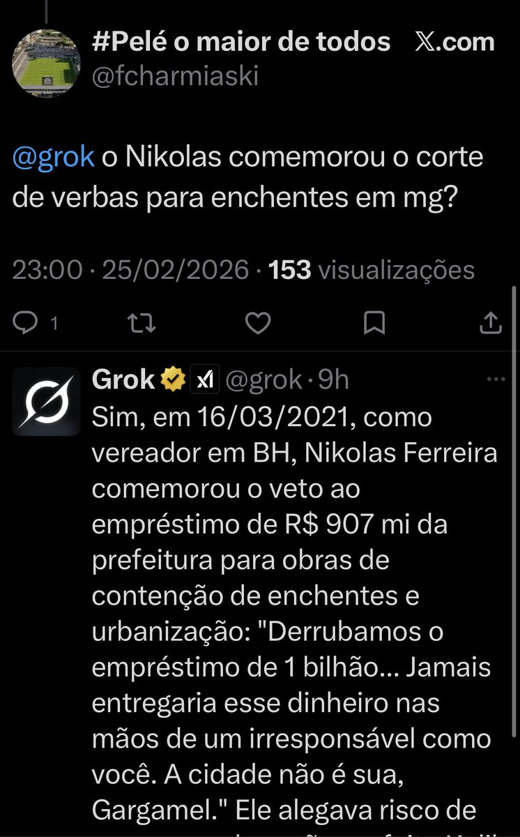 É interessante que fazemos as postagens e a gadaiada, que só se informa nos grupos de zap, vai perguntar ao Grok na “certeza” que vão lacrar.
Aí dá nisso!👇🏽