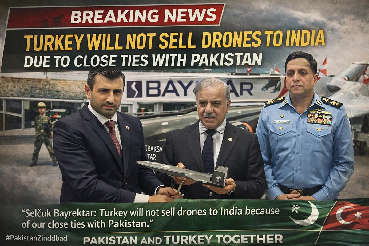 🚨BREAKING Selçuk Bayraktar CEO of Baykar says Turkey will not sell drones to India due to close ties with Pakistan. #Pakistan #Turkey