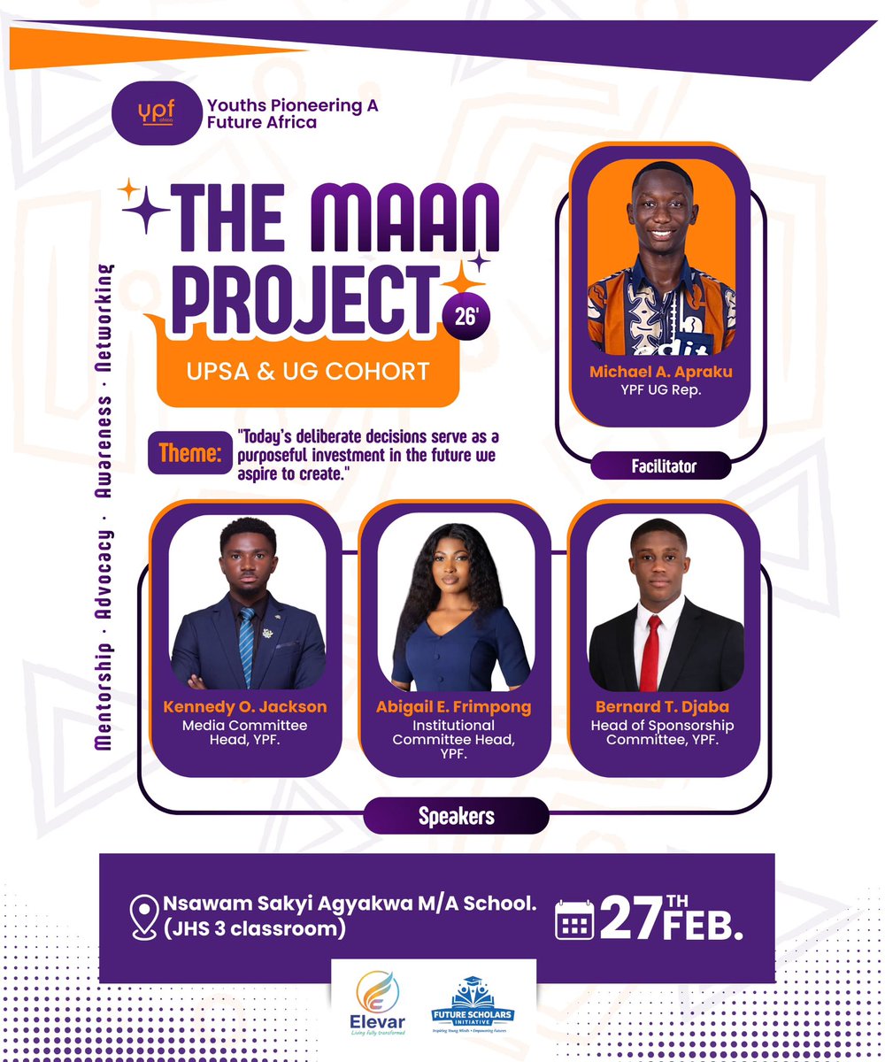 ypf_africa's tweet photo. Welcome to The MAAN Project β Season 1 (β26).
Season 1 of The MAAN Project (β26) launches this Friday, investing in young minds through mentorship, advocacy & leadership conversations.
π Nsawam Sakyi Agyakwa M/A School
π
27th February
#TheMAANProject #YouthLeadership #ypf https://t.co/H4n3CSMiZ5