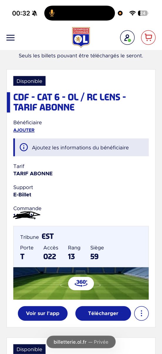 HDesign_off's tweet photo. #OLRCL À vendre : 

Place seule pour #OLRCL en Coupe de France le 05/03/2025 au Groupama Stadium. 

Vendue car un bug billetterie m’a empêché d’avoir le nombre de places que je voulais 🤡 

Prix : 30€ (Tarif Abonné) 

DM si intéressé

⚠️ Il n’y a qu’une seule place 

#TeamOL https://t.co/OZ96etNKii