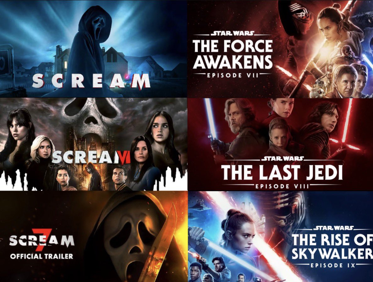 #noticing how the Scream requels are really mirroring the star wars sequel trilogy rn.

1. straightforward legacy sequel
2. fresh new take on the franchise
3. *evil* nostalgia bait