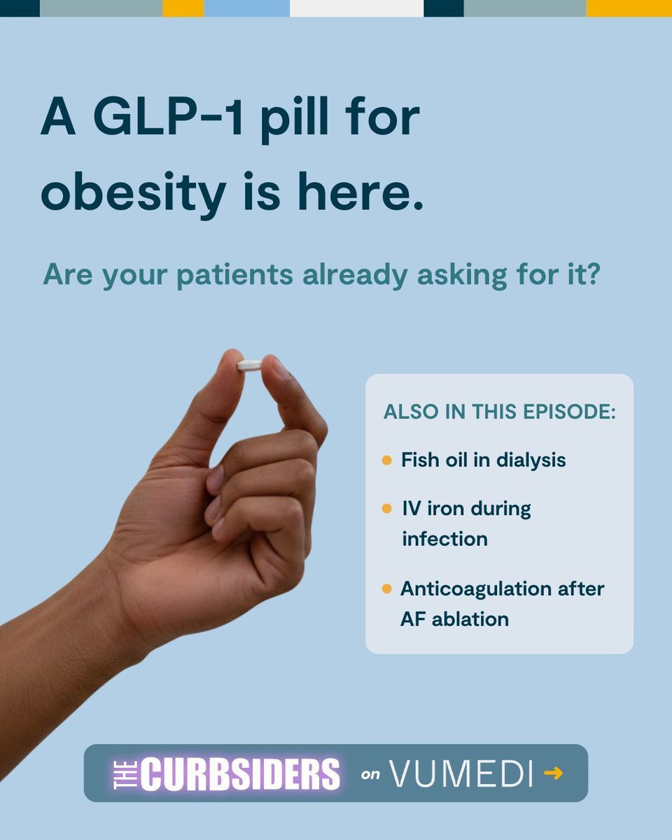 🚨 New Curbsiders “Hot Cakes” episode on Vumedi: rapid-fire critical appraisal of recent studies—from oral semaglutide for obesity, to omega-3s in dialysis patients, IV iron during infection, and stopping anticoagulation after AF ablation. (<a href="/thecurbsiders/">The Curbsiders</a>)

Watch the full video