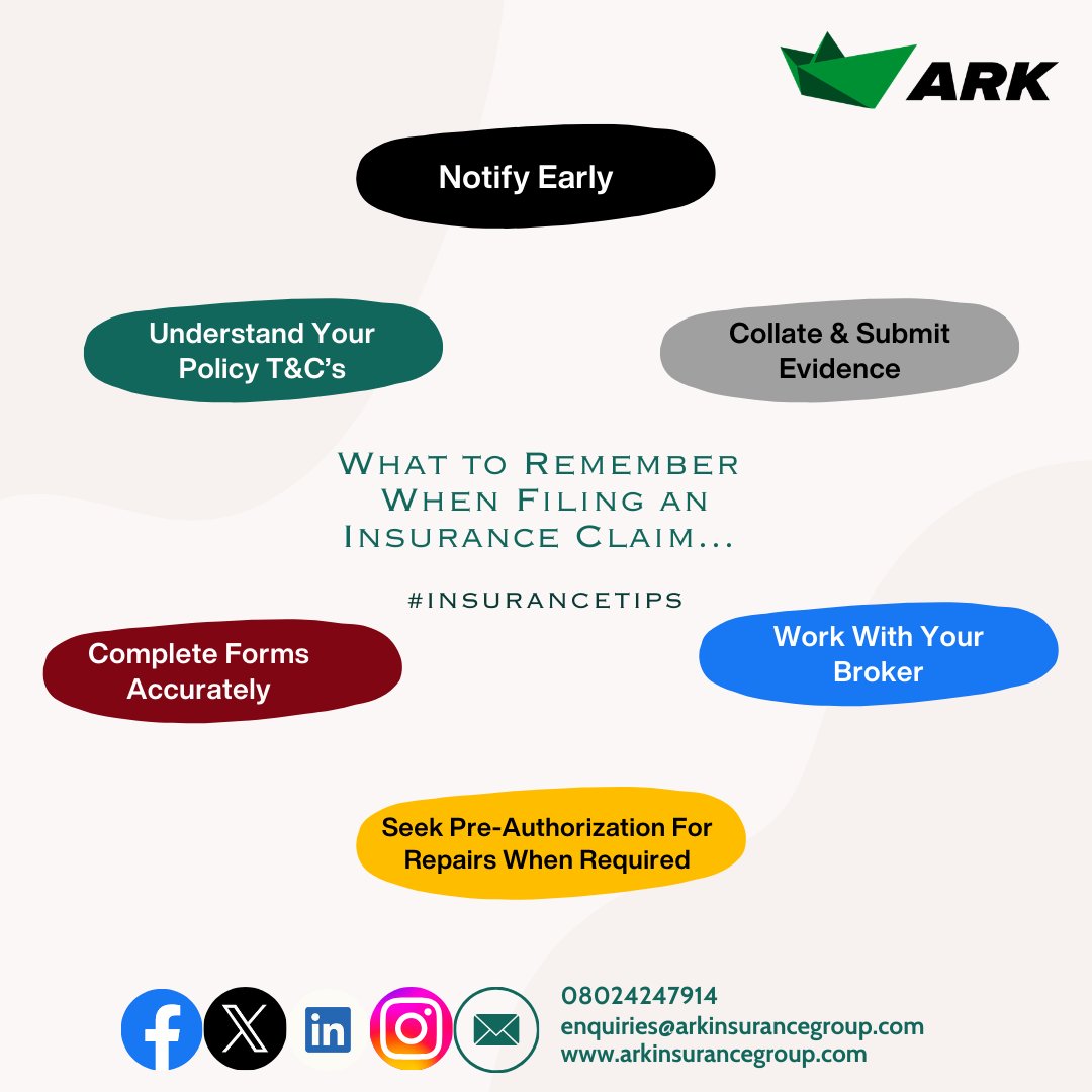 Ark_Insurance's tweet photo. Filing a claim? Remember this:
📷 Notify early
📷 Keep proper documentation
📷 Confirm coverage
📷 Seek Pre-authorization for repairs when required
Insurance works best when the process is clear.
#SafetyThursday #RiskManagement #SecureToday #InsuranceEducation #ClaimsProcess https://t.co/rQc2MD9RLi