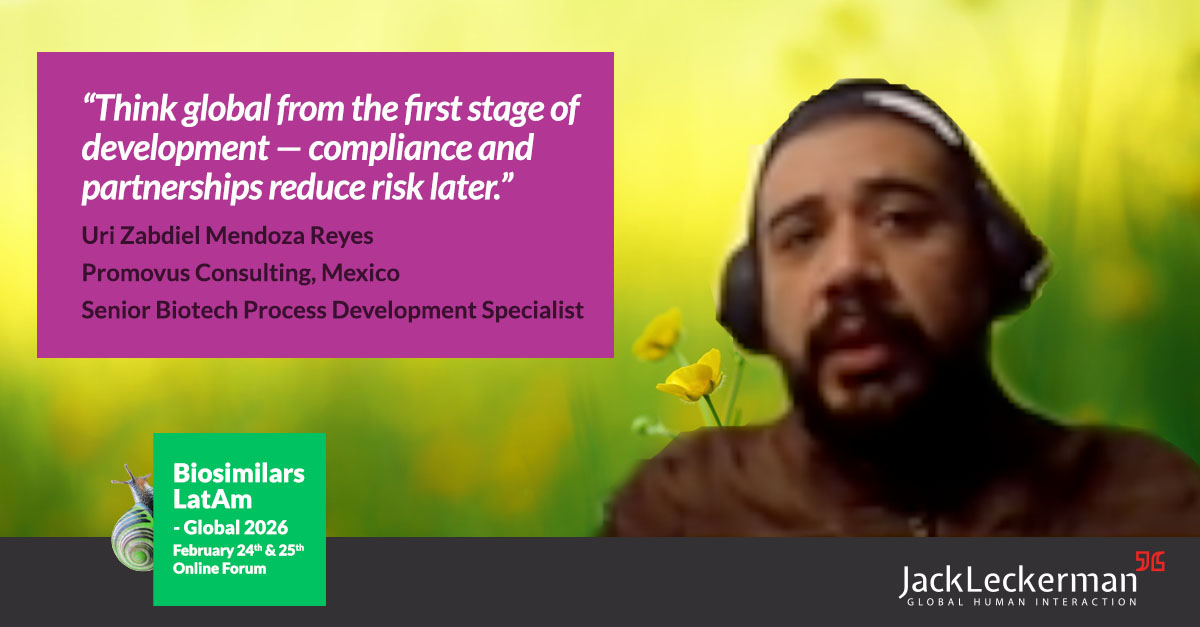 At #BiosimilarsLatAm:
Uri Mendoza (Promovus Consulting 🇲🇽):
Start with Quality by Design &amp; EMA/FDA compliance from day one.
Early global alignment reduces risk, eases scale-up &amp; enables smoother market entry.

Conversations continues jackleckerman.com
#Biosimilars #Biotech