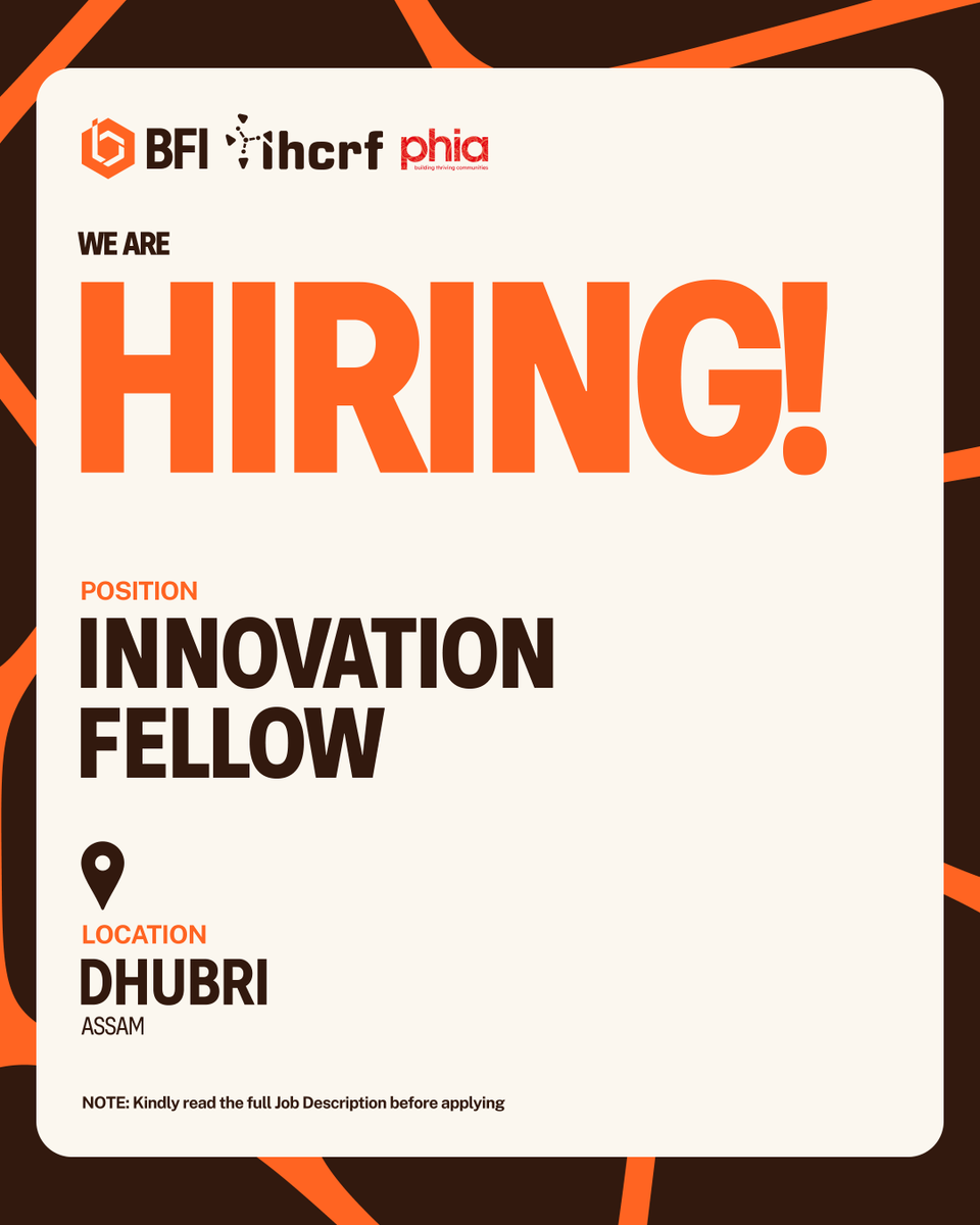 IHCRF_Impact's tweet photo. 🚨WE ARE HIRING🚨

 We are looking for a Fellow in Dhubri, Assam. 

 Learn more about the scope of work and Job description here: https://t.co/dqNsCdPZQy 

NOTE: Kindly read the full Job Description before applying.

@BFI_Impact @phiaindia https://t.co/zrVf4uTvrX