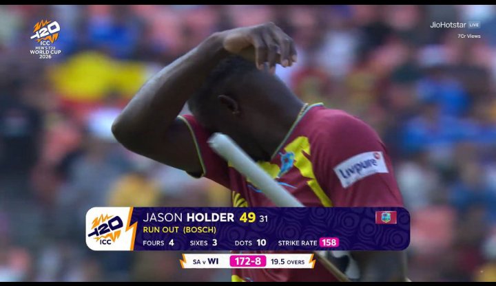 Romario shepherd-52(37)*
Jason holder-49(31)

West Indies posted 176 runs in 20 overs against South africa. 

 tot.West Indies have put up a good  score. my heart can’t handle this pressure right now.

Honestly ! West indies can defend this total ?

#T20WorldCup2026 
#WIvSA