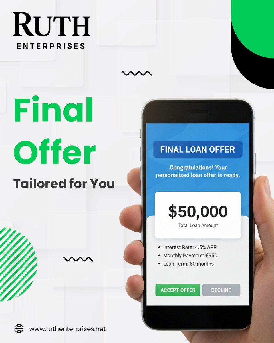 REnteroris69505's tweet image. Ruth Enterprises makes funding simple: apply online, get fast pre-approval, review tailored offers, and receive funds to grow faster.
Apply online: ruthenterprises.net
.
#BusinessFunding #SmallBusinessGrowth #FastBusinessLoans #EntrepreneurSupport #StartupFinance