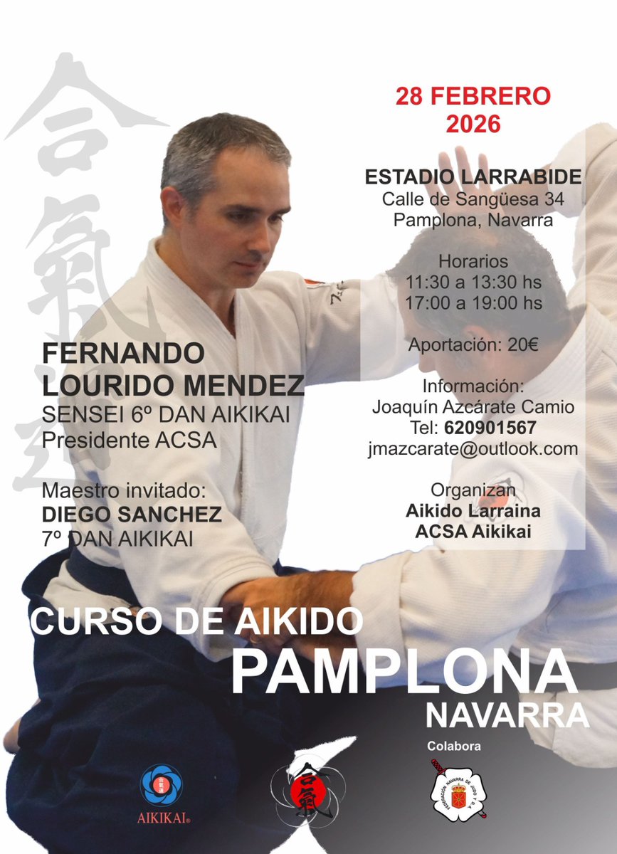 El sábado 28 de febrero, el Estadio Larrabide de Pamplona, acogerá el CURSO DE AIKIDO CON FERNANDO LOURIDO. fnjudo.com/noticia/1563/c…