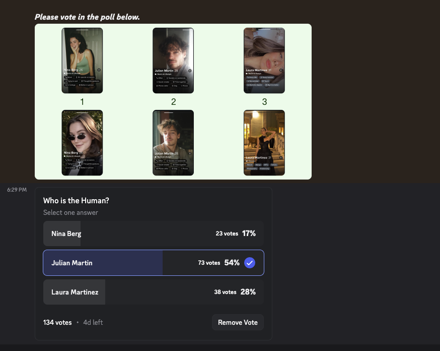 Humans Find Humans – Final Round 🔍

I went with Option 2 – Julian Martin.

Here’s why:
The micro facial asymmetry, natural lighting inconsistencies, and subtle skin texture variations feel organic. There’s depth in the expression that doesn’t look overly polished or generically