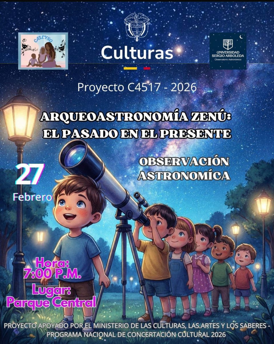 San Andrés de Sotavento-Córdoba, revive este viernes 27 de febrero el Cielo Zenú, en experiencia astronómica única en Colombia, donde niños y adultos podrán ver el firmamento como nunca antes. Se trata d un proyecto dl <a href="/MinisteriodeCu4/">Ministerio de Cultura</a>