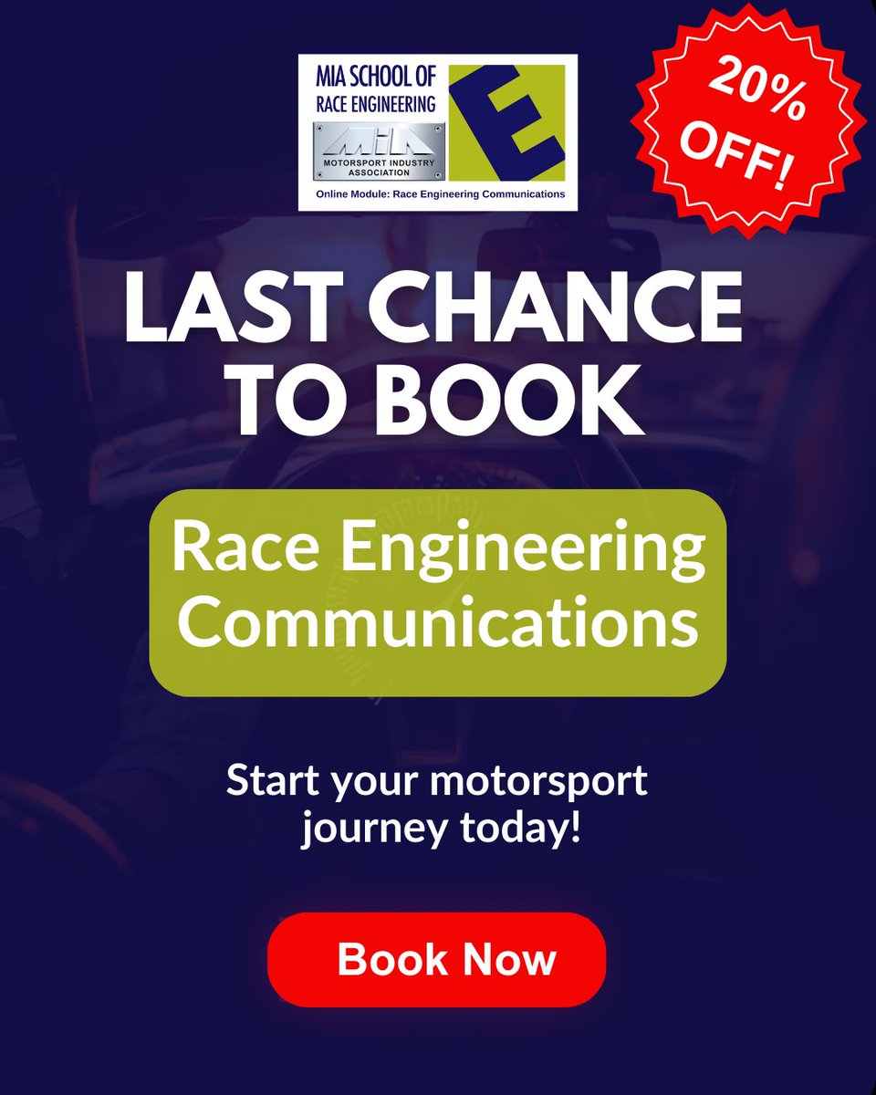 Our Race Engineering Communication Module is taking place this Saturday.

Learn how race engineers communicate under pressure a key skill the motorsport industry expects from future engineers.
Enjoy 20% off when you register now with code social20
Register bit.ly/4apWZDL