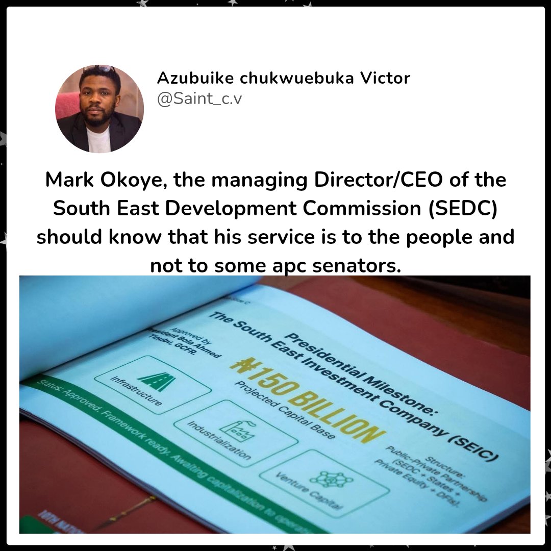 Azubuikevi86978's tweet photo. Mark Okoye’s appointment should be about genuinely advancing the development of the South-East, not an avenue for political patronage or settling party interests.

People are understandably sceptical because we have seen too many initiatives in the past where public funds were https://t.co/gOD8ZBOiMY