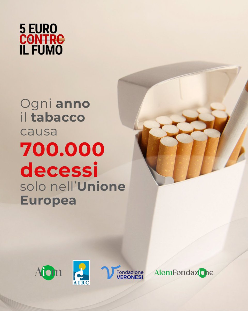 AIOMtweet's tweet image. 700mila decessi legati al #fumo sono una sconfitta per la #salute pubblica. Aiutaci a fare la differenza, aderisci alla campagna #5eurocontroilfumo: firmereferendum.giustizia.it/referendum/ope…

@AIRC_it 
@Fondaz_Veronesi