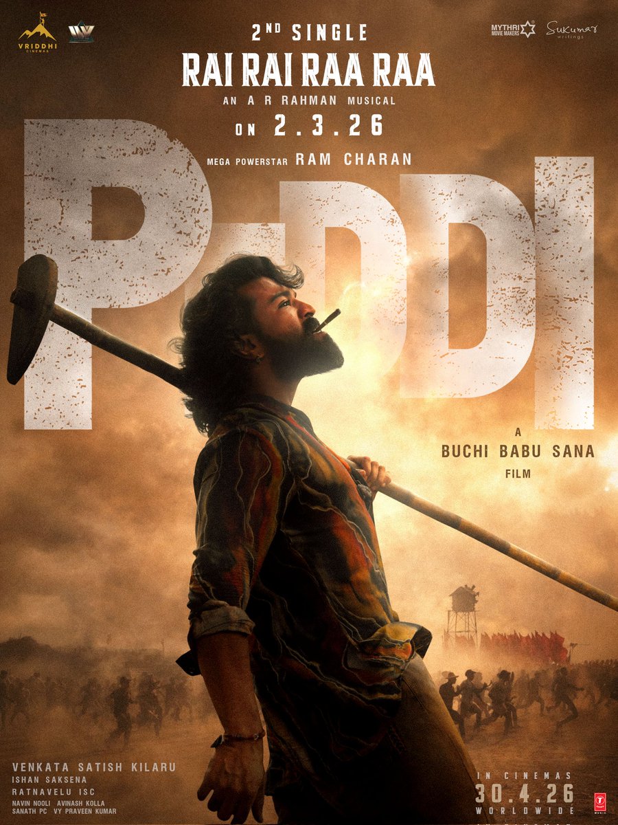 Movie_Tweet1's tweet photo. #Peddi Second Single #RaiRaiRaaRaa out on 2nd March 🔥🔥🔥🔥🔥 
#RamCharan https://t.co/ahfCwpqXMD
