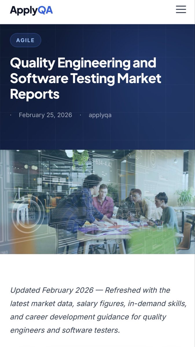 ApplyQA's tweet photo. 🚨 The Software Testing market hits $60 BILLION in 2026.

AI testing: 13%+ CAGR 🤖
Security testing: 15% CAGR 🔐
Automation: 42%+ of all testing ⚙️

If you're in QA, the opportunity has never been bigger.

👉 https://t.co/wTfDKWUQSe

#SoftwareTesting #QA #AITesting #DevOps #Test https://t.co/BlbYwkFu1u