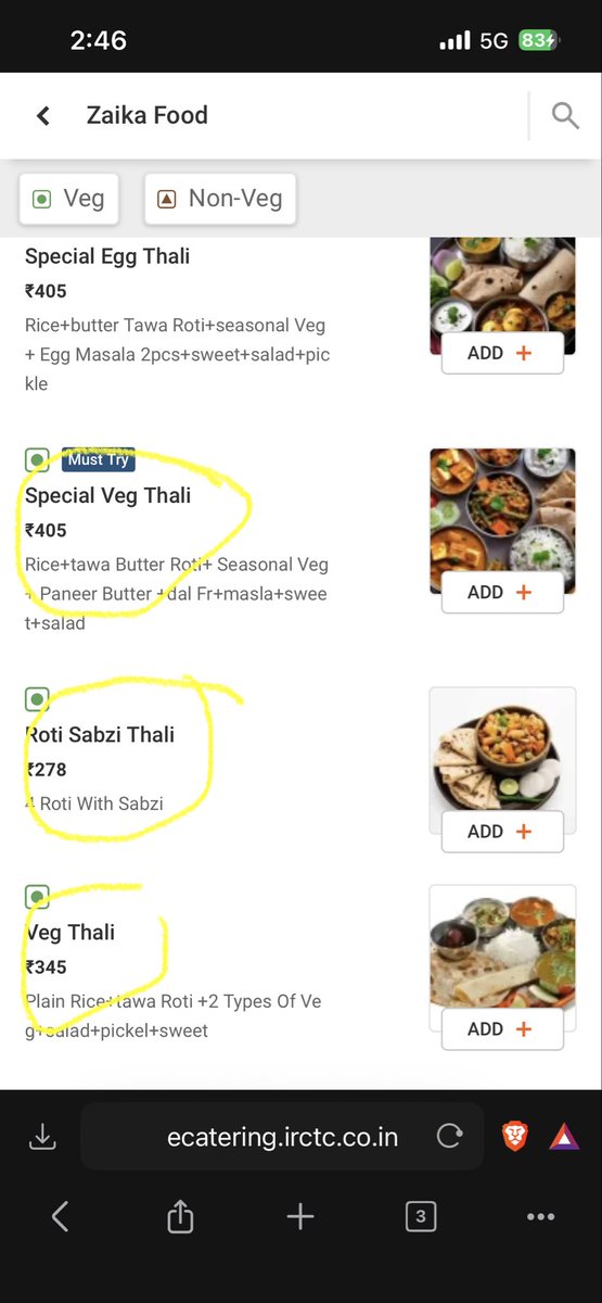 AAPKAVISHNU's tweet photo. @RailwaySeva @drmdhnecr @AshwiniVaishnaw @IRCTCofficial @raghav_chadha @AshwiniVaishnaw @IRCTCofficial @raghav_chadha 

I will keep asking why roti sabji being sold at 278/plate and veg thali 400/ plate .. https://t.co/zpQS4itAqw