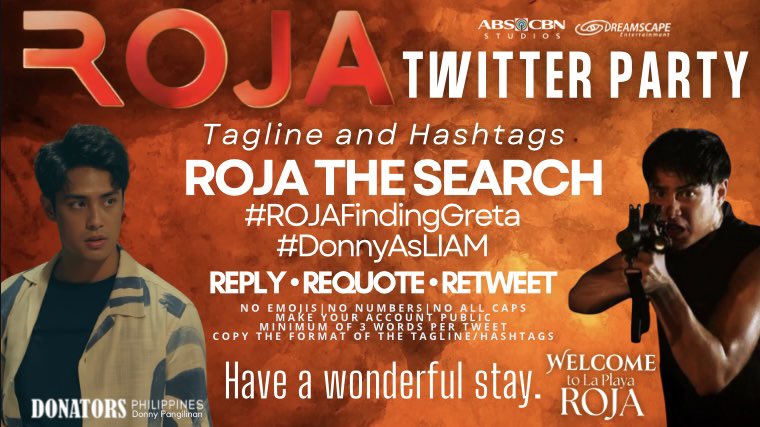 Every episode gets more intense. Tonight we dive deeper. Join us in our Twitter Party and let’s show our full support! Tweet, engage, and make noise for Liam and ROJA! ❤️‍🔥

#ROJA: THE FINAL ESCAPE Weeknights, 8:45PM sa Kapamilya Channel sa ALLTV2, sa cable at sa iWant. Mapapanood