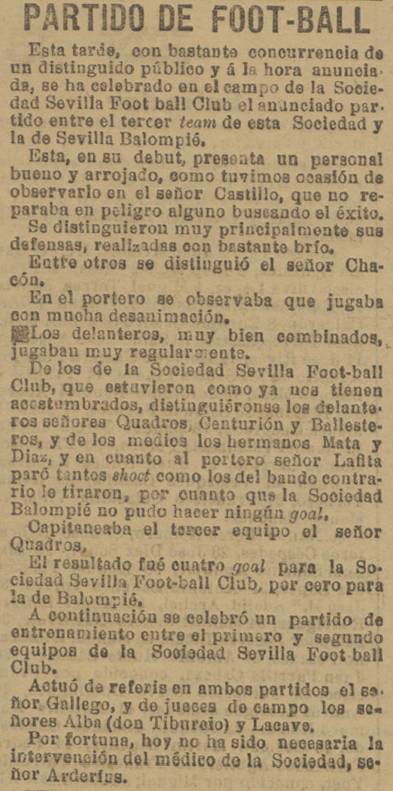 📰 Crónica del primer derbi disputado en nuestra ciudad (El Liberal, 15 de febrero de 1909).

#WeAreSevilla #NuncaTeRindas