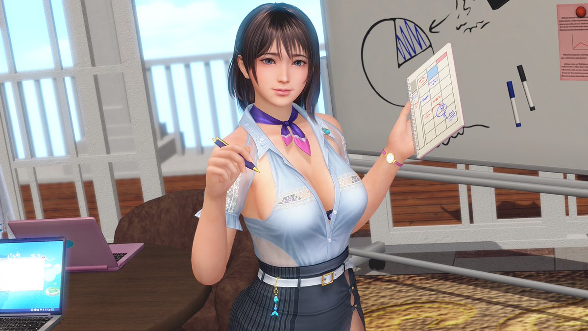 doax_vv_staff's tweet photo. 【新女神「のぞみ」(CV.#花宮初奈)登場】

「のぞみ」さんの『スターコーデガチャ』開始✨

さわやかなシャツにちょっとダイタンなタイトスカートがオシャレなSSR『シャイニー・ノービス』が登場💕

おねだり上手な「のぞみ」さんをぜひ招待してね💖
#DOAXVV #ブイブイ