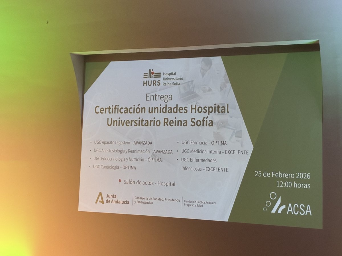 calidadACSA's tweet photo. Ayer visitamos el 🏥@HUReinaSofia de #Córdoba para celebrar con sus profesionales el acto de entrega de la #certificación @calidadACSA a 7⃣ unidades de este centro hospitalario. Nos acompañaron los responsables de las unid. certificadas y algunos miembros del equipo directivo. https://t.co/Ghi4x3dUaS