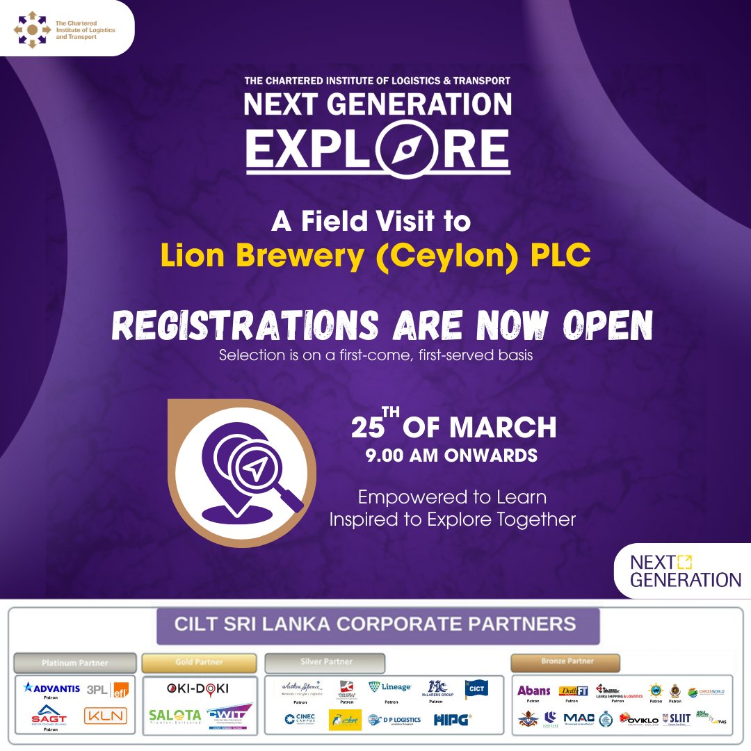 EXPLORE’26 — Your Next Step into the Industrial World

Step beyond the classroom and experience the dynamic world of supply chain and logistics through an exclusive field visit to Lion Brewery (Ceylon) PLC.

Registration Link- forms.gle/2Nb4N2He7TpmFr…

Limited slots are available.