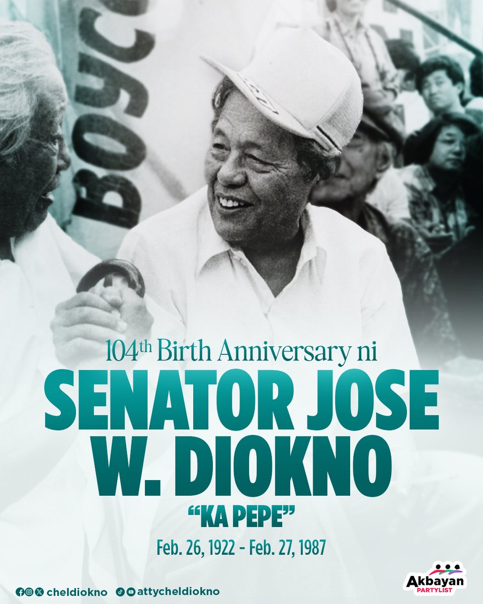 Ngayong linggo, habang ginugunita natin ang ika-40 anibersaryo ng EDSA People Power, inaalala rin natin ang ika-104 na kaarawan ng aking ama, si Sen. Jose “Ka Pepe” Diokno.

Maraming salamat sa mga itinuro mo, Dad—ang paninindigan sa tama, ang tapang sa gitna ng takot, at ang