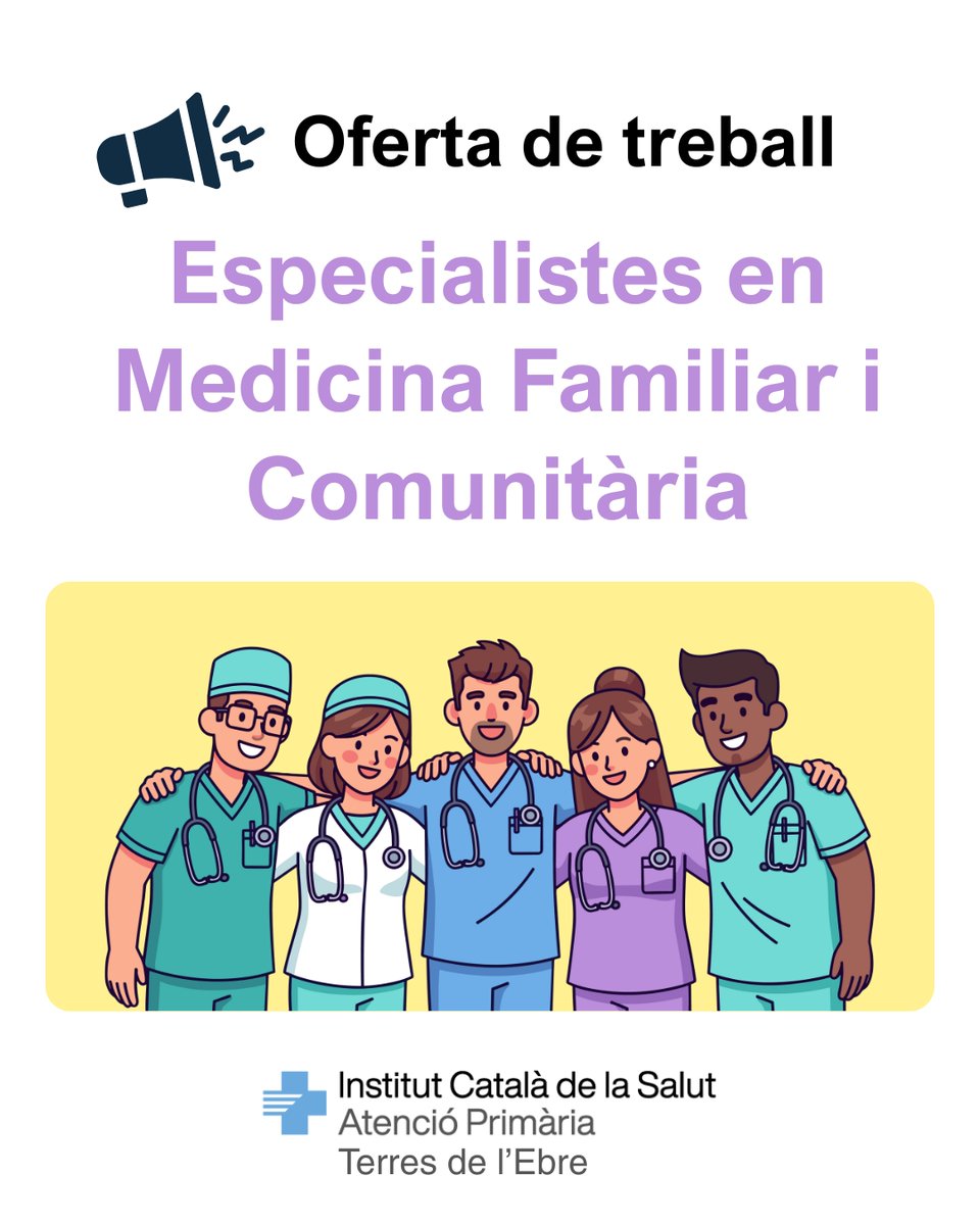 📢 Busquem Metges/esses de Família i Comunitària a Atenció Primària Terres de l’Ebre
icsebre.cat/web/blog/ofert…
📩 Contacta amb nosaltres: desenvolupamentdepersones.ebre.ics@gencat.cat
@icscatalunya <a href="/salut_cat/">Salut</a>