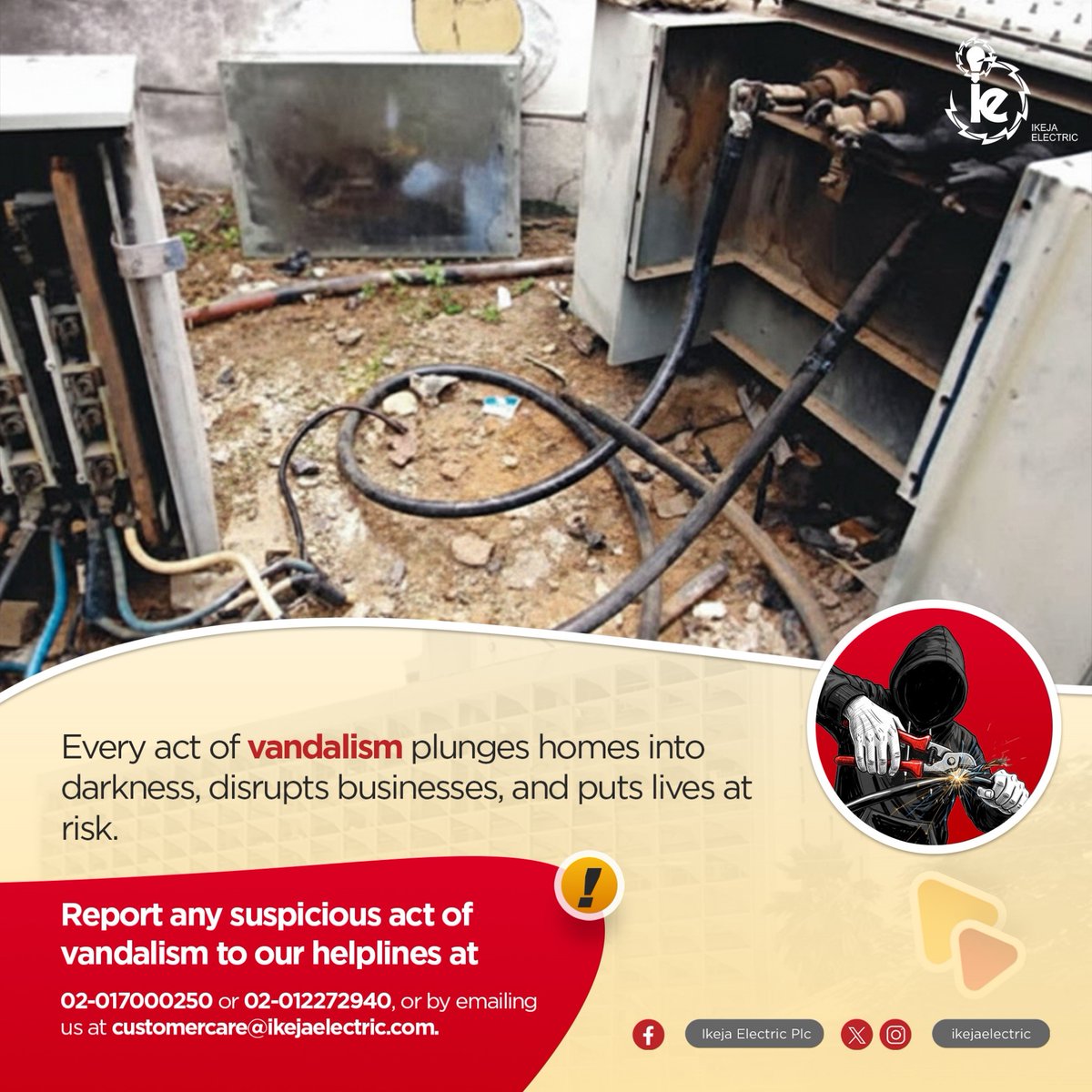 Vandalism doesn’t just destroy assets — it disrupts lives.

Every damaged transformer, stolen cable, or tampered meter leads to outages, safety risks, and unnecessary costs that affect us all.

Together, we can keep the lights on.

#StopVandalism
#BringingEnergyToLifeResponsibly