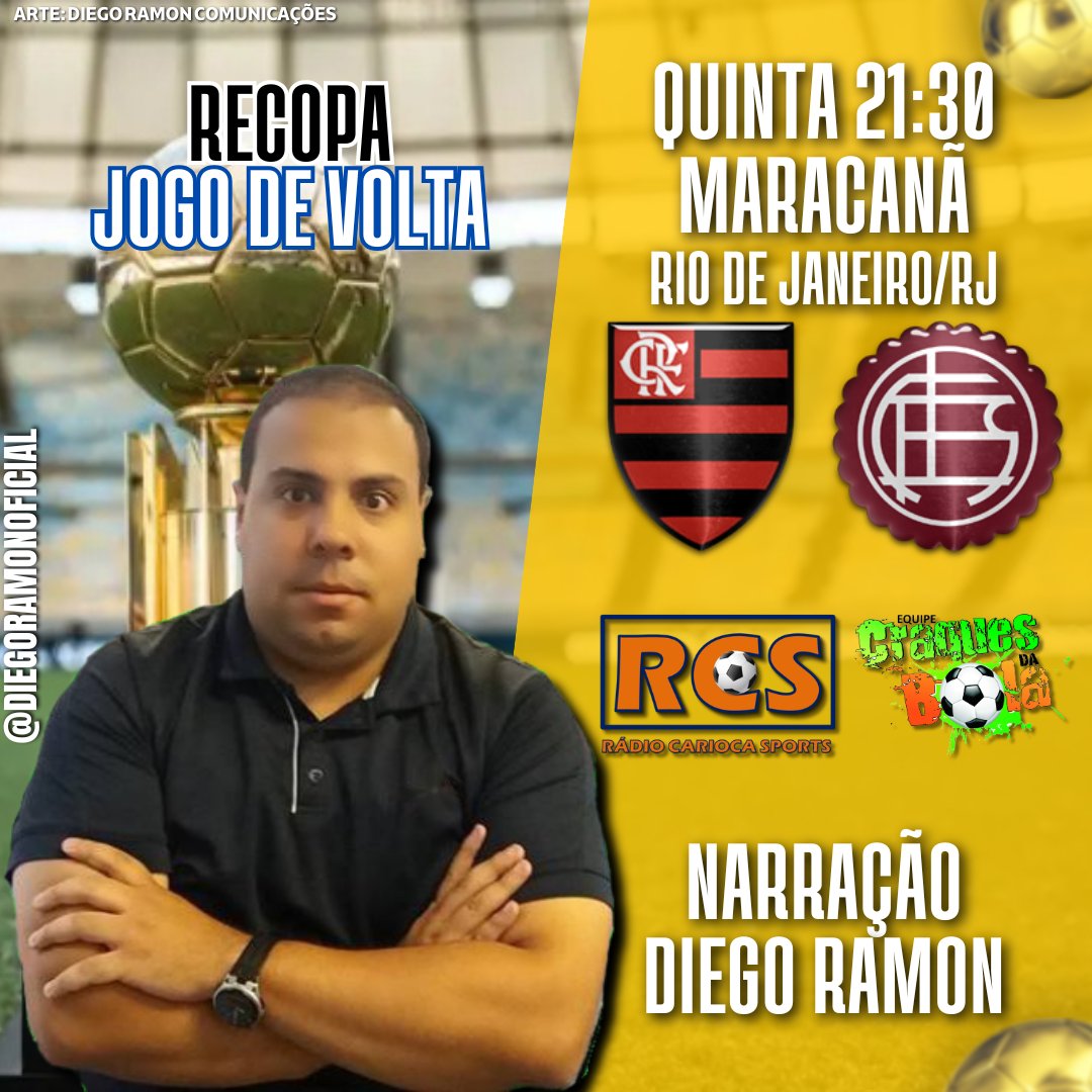 Nesta quinta, estarei contando a história de #Flamengo x #Lanús, pela Volta da #Recopa.

21:30, pela Rádio Carioca Sports. Não perca!

cariocanoticias.com

youtube.com/@radiocariocas…