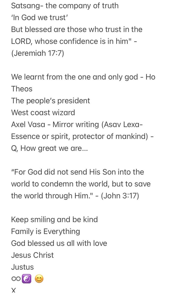 carolinaframe's tweet photo. @SummmertC
We the people���created in Gods image…
Keep smiling and be kind
Family is Everything 
God blessed us all with love
Jesus Christ 
Justus
♾️☯️ 😊
X
#WhereWeGoOneWeGoAll🔔
#QWeThePeople …
🙏⚓️❤️
#WWGOWGA ⚡️🔔 ⚡️
#NCSWIC 
#HammerTime
#FamilyIsEverything
#LoveIsAllWeNeed https://t.co/jIJ1XC7xHB