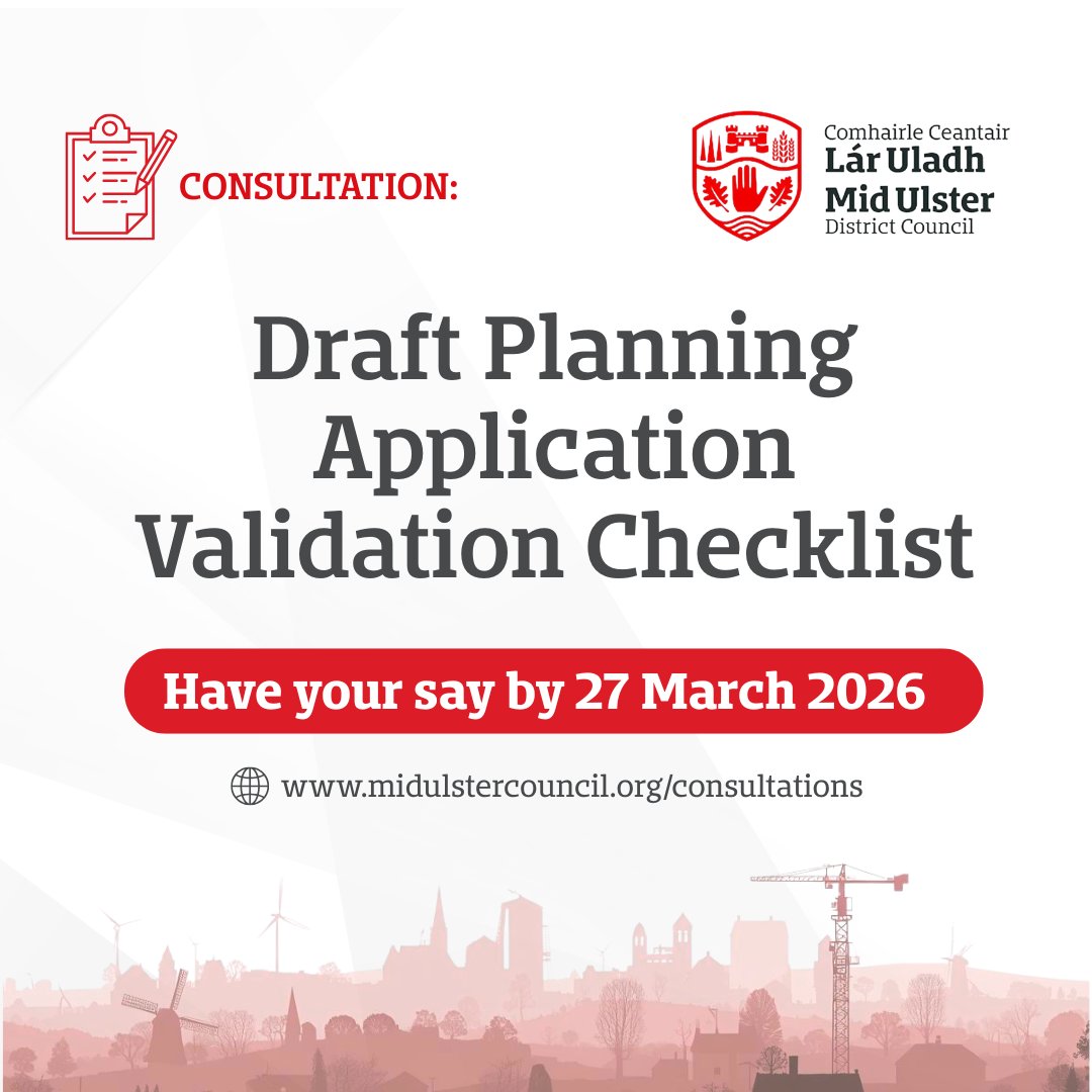MidUlster_DC's tweet photo. We're seeking views on a Draft Planning Application Validation Checklist, designed to help ensure planning applications include the correct information from the outset and can be processed efficiently. Find out more at: https://t.co/BmYnI9fiek https://t.co/wxg5B2tLWX
