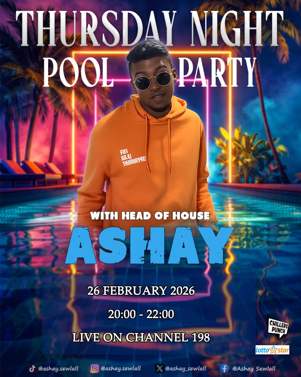 Tonight we rock again 🕺🏽 Expect some flaming dance moves and cool vibes 🫵🏼 Dont forget to tune in to the pool party!!! 📍

KEEP WINNING WITH ASHAY
ASHAY X LOTTO STAR POOL PARTY

#AshayOwnsThursday #BBMzansiS6