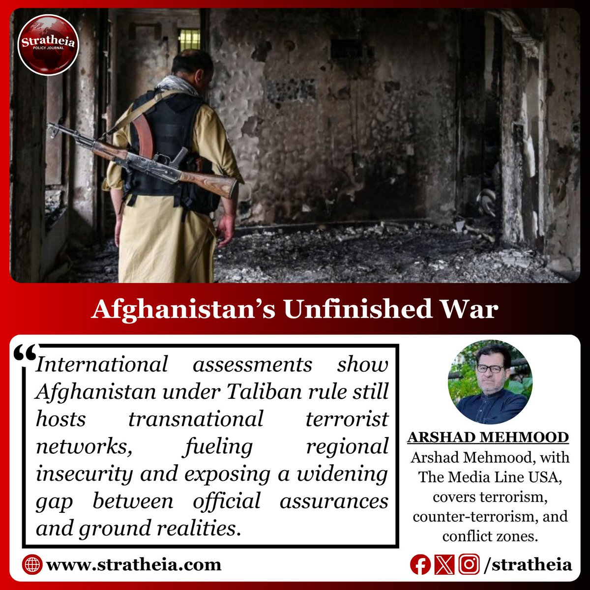 stratheia's tweet photo. Afghanistan’s security narrative is collapsing under evidence: militant sanctuaries, foreign fighters, and cross-border attacks persist despite official denials. @RajaAajtv
#AfghanistanPakistan #CounterTerrorism #CrossBorderSecurity
Read Full Article: https://t.co/zaD2ENRvjR https://t.co/0r8QX1jWyz