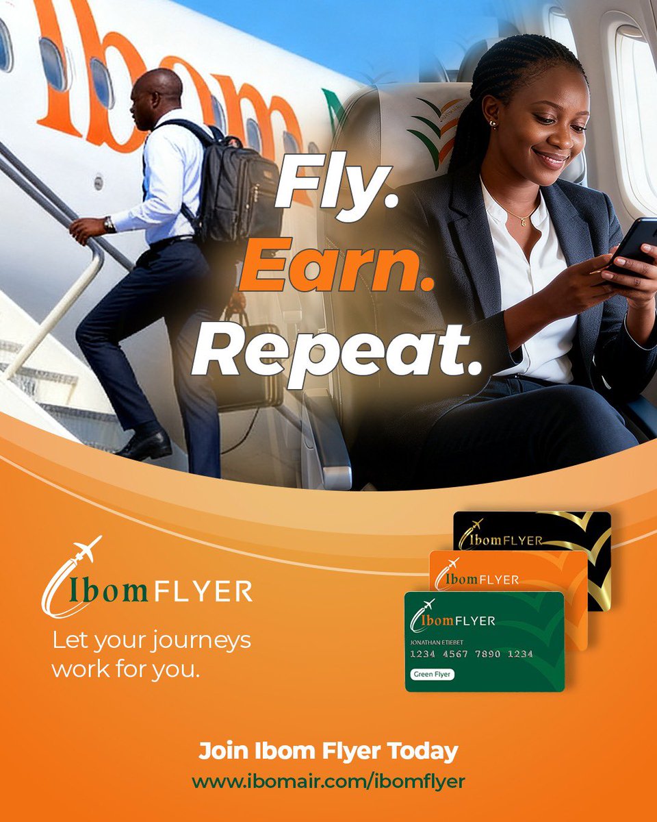 ibomairlines's tweet image. Fly more. Earn more.

Join Ibom Flyer and let every trip reward you.

Sign up today at ibomair.com/ibomflyer

#IbomFlyer #loyaltyprogram #IbomAir