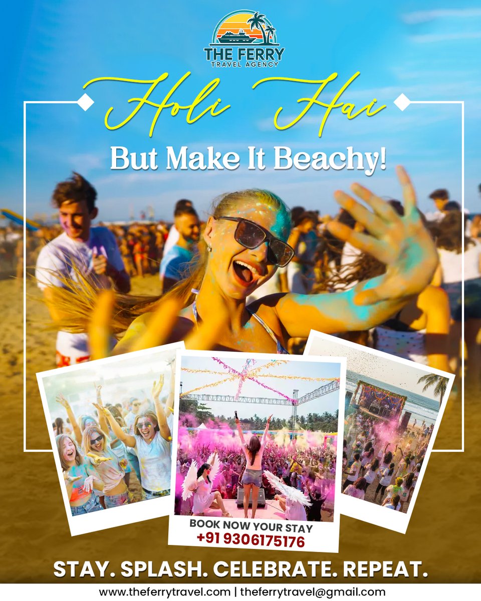 AgencyFerry's tweet photo. Holi, but make it beachy 🌊🎨

Celebrate by the sea &amp; stay in style with 𝐓𝐡𝐞 ����𝐞𝐫𝐫𝐲 𝐓𝐫𝐚𝐯𝐞𝐥 𝐀𝐠𝐞𝐧𝐜𝐲.
Limited slots – book now! 📞 +91 9306175176

#HoliInGoa #BeachVibes #GoaTrip #TravelDeals #TheFerryTravelAgency https://t.co/9Zy0i84Pum