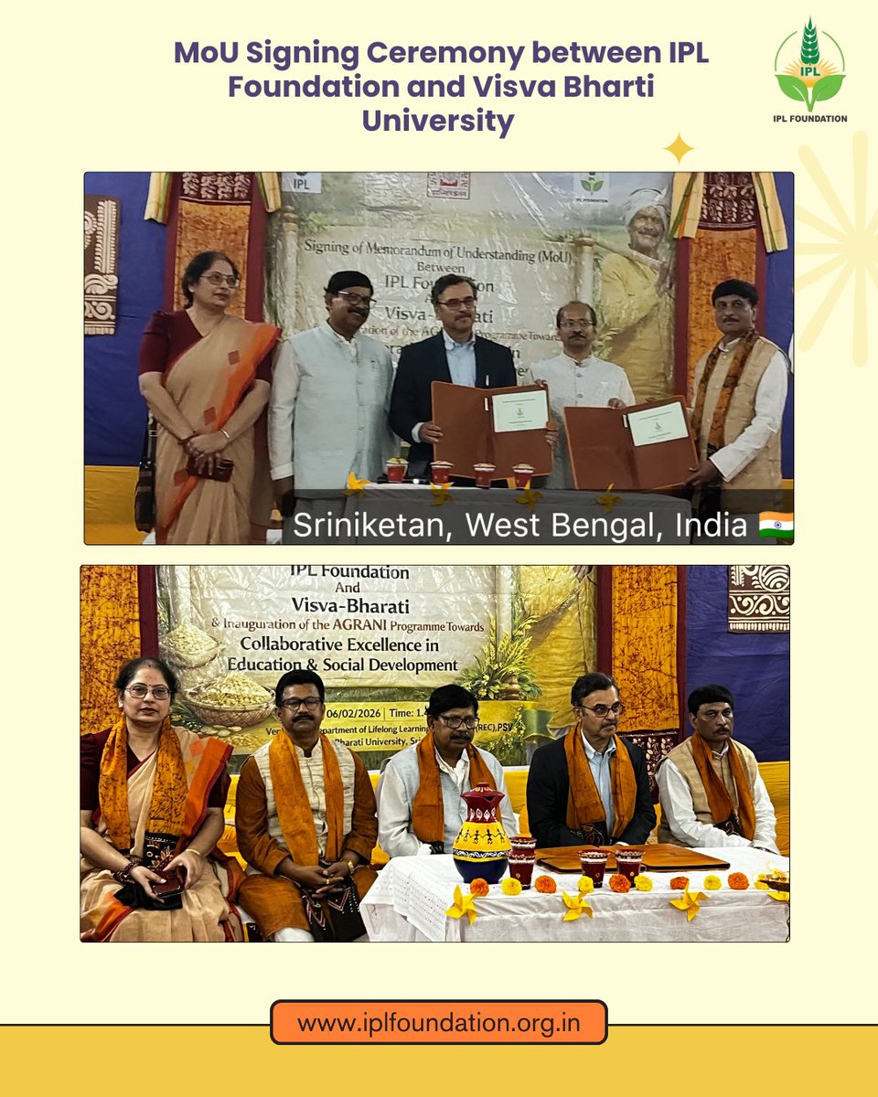 IcroIpl's tweet image. IPL Foundation marked a significant milestone by signing a Memorandum of Understanding (MoU) with Visva Bharati University, Santiniketan, strengthening a shared commitment towards education, research, and youth empowerment.

#iplfoundation #MOUSigning