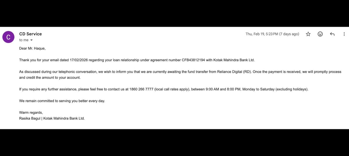 Arbin9681's tweet photo. @KotakBankLtd Never trust cashback promises when converting EMI through Kotak Mahindra Bank Ltd.

After purchase, cashback was not credited even after months. Very disappointing experience. Customers deserve clear and honest communication. https://t.co/nguaavv3PN