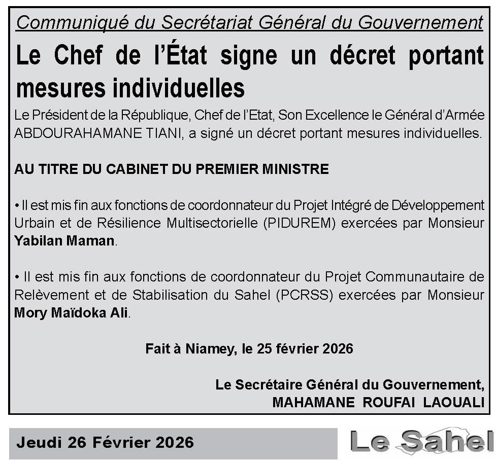 aboubacarybarma's tweet photo. #Niger #CNSP
Projet de développement : #Révocation par décret du Président de la République, le Général d'armée #Abdourahmane_Tiani, des #Coordinateurs des #Projets #PIDUREM et #PCRSS (Communiqué du Secrétariat Général du Gouvernement) https://t.co/XQW7UWJnuU