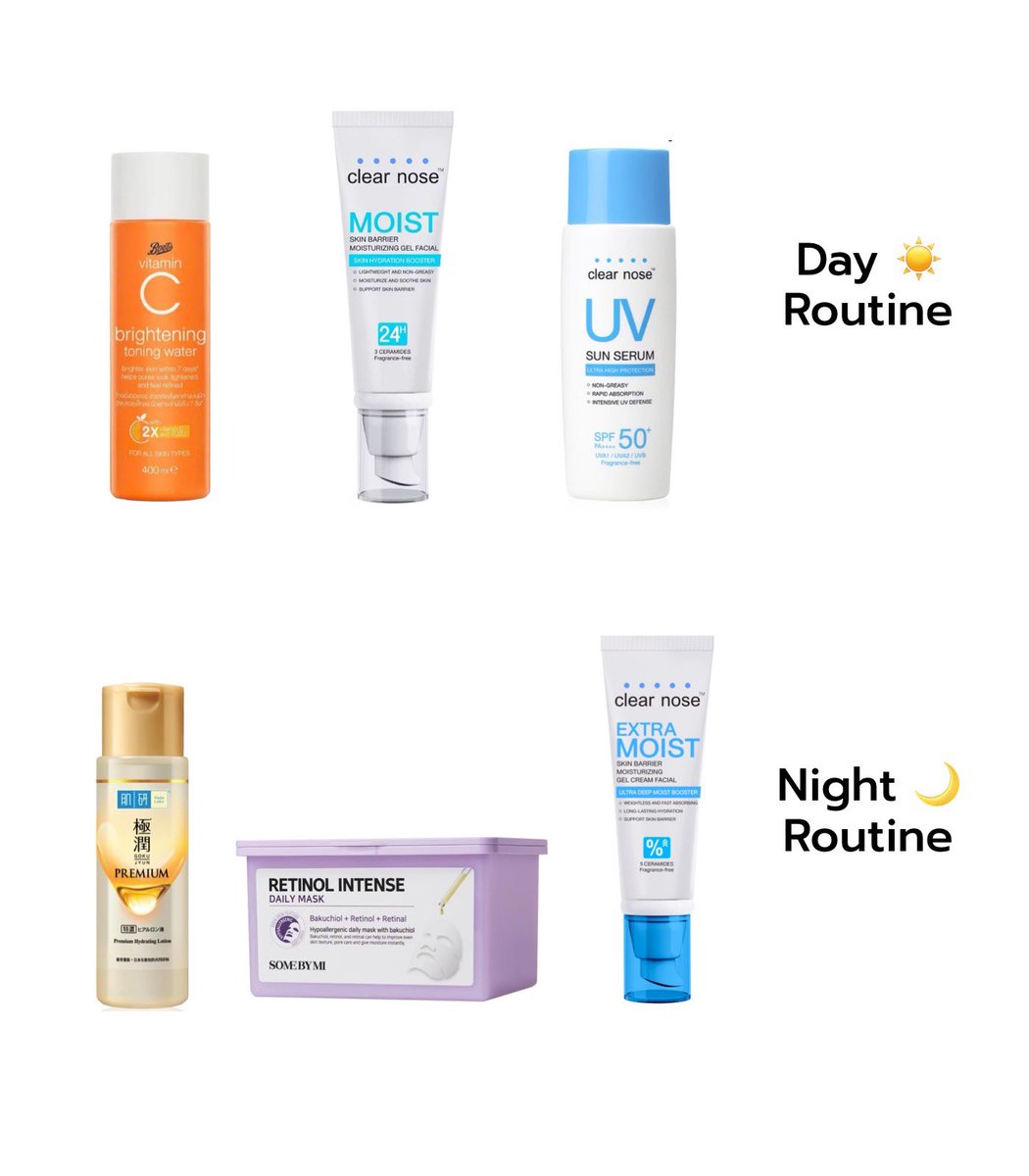 รูทีนเช้า-เย็นแบบเบสิค แต่เน้นใช้ร่าง ใช้ผิวสำหรับคนทำงานหามรุ่งหามค่ำแบบพยาบาลได้รอด แนะนำตามนี้ค่ะ 
ก่อนอื่นล้างหน้าให้สะอาดก่อนนะคะ ใช้คลีนเซอร์ตัวโปรดได้เลย
☀️เช้า วิตซี > มอยส์เนื้อเบาเผื่อแต่งหน้าต่อ > กันแดด 
🌙 เย็น น้ำตบสยบผิวโทรม > เรตินอล%ต่ำ สำหรับคนเริ่มใช้
