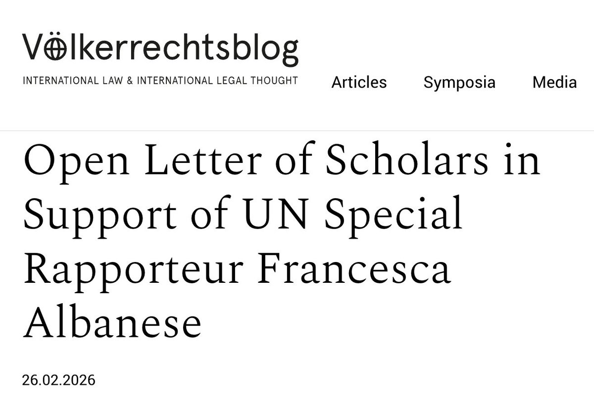 Letter from a thousand international academics in support of Francesca Albanese.
voelkerrechtsblog.org/open-letter-un…