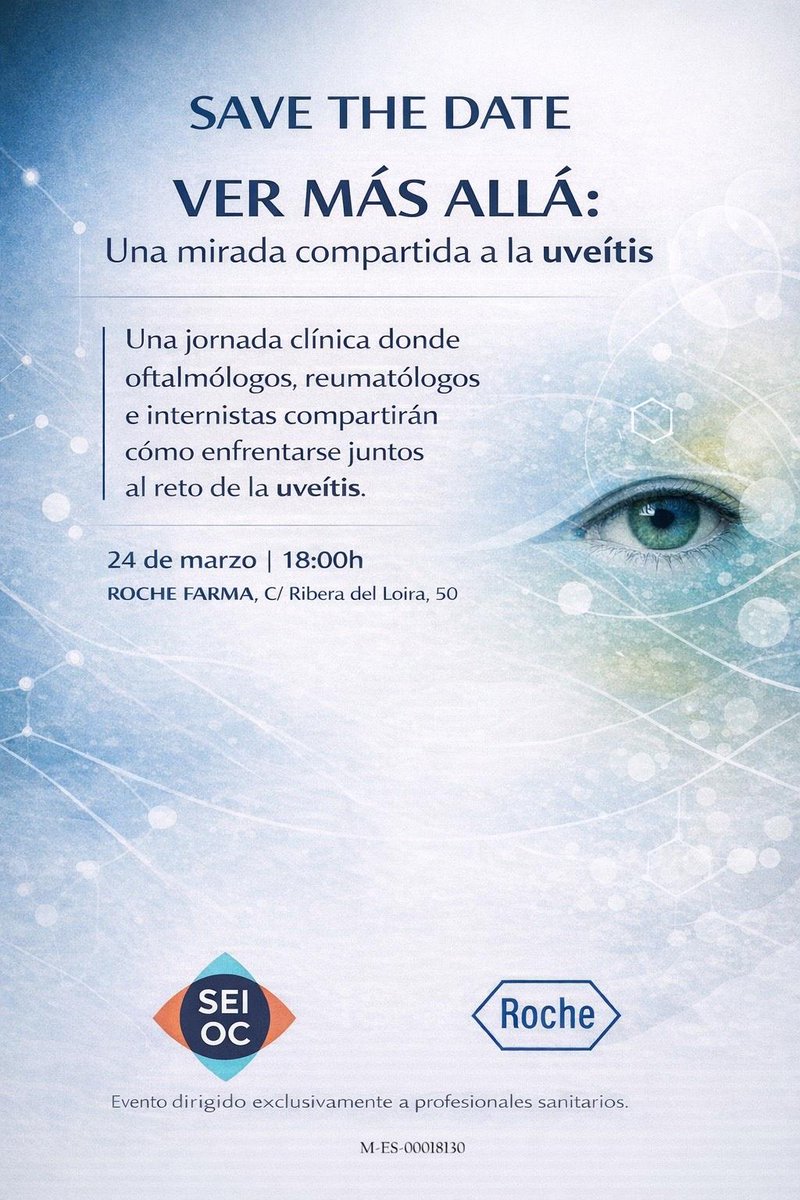 Roche_Plus's tweet image. ¿Cómo optimizar el manejo compartido de la #Uveítis? 

👁️ Te esperamos el 24 de marzo en Madrid para debatirlo en una jornada organizada con la colaboración de la @SEIO_uveitis 

¡Plazas limitadas para profesionales sanitarios!

🔗 Regístrate aquí: go.roche.link/xo2roc

#HCP