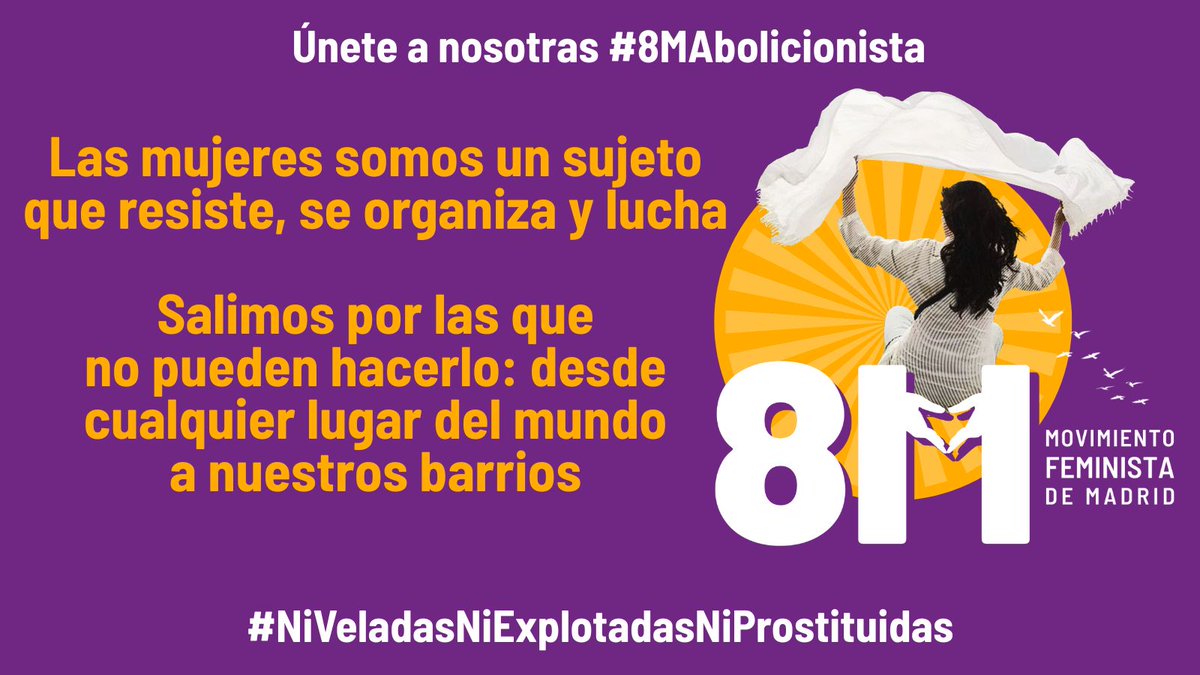 ♀️ Si nos quedamos en casa, nos devolverán a la casa. Nos organizamos, resistimos y luchamos. 
📢 Por eso el #8M2026 estaremos en la manifestación: 
📌 De Cibeles a Plaza de España (Madrid) ⏰ 12 h
#8MAbolicionista #FeminismoOBarbarie #NiVeladasNiExplotadasNiProstituidas