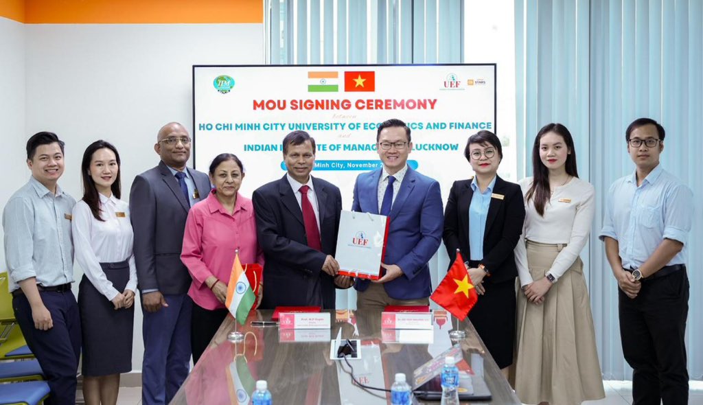 IIML's tweet image. #IIMLucknow signed a Memorandum of Understanding with Ho Chi Minh City University of Economics and Finance (UEF) to foster cooperation across faculty and student exchange, joint research, academic resource sharing, seminars, and short-term executive education programmes.

#MoU